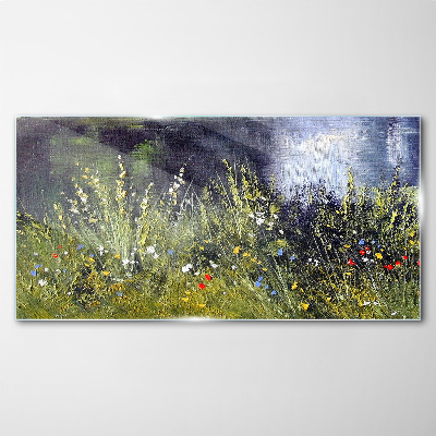 Flower meadow in the light Glass art print