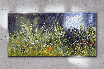 River grass flowers Glass Wall Art