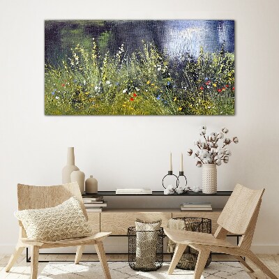 Flower meadow in the light Glass art print
