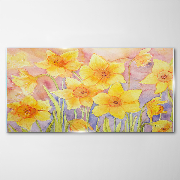 Figure yellow flowers Glass Wall Art