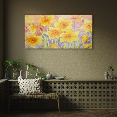 Figure yellow flowers Glass Wall Art