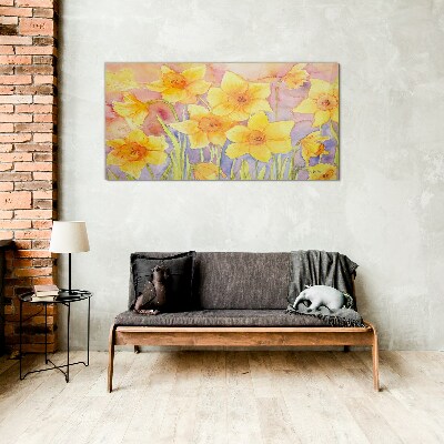 Figure yellow flowers Glass Wall Art