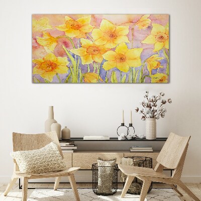 Figure yellow flowers Glass Wall Art