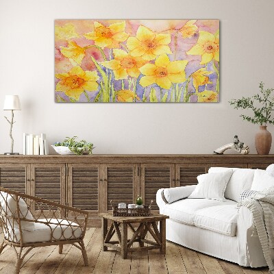 Figure yellow flowers Glass Wall Art