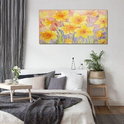 Figure yellow flowers Glass Wall Art