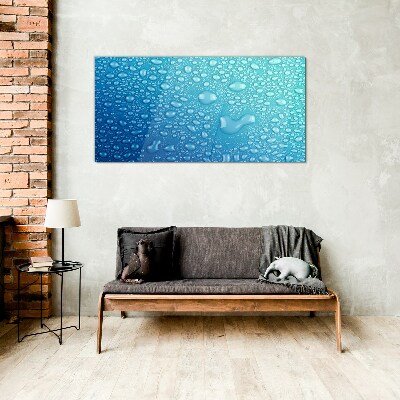 Water drops on a blue background Wall art on glass