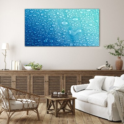 Water drops on a blue background Wall art on glass