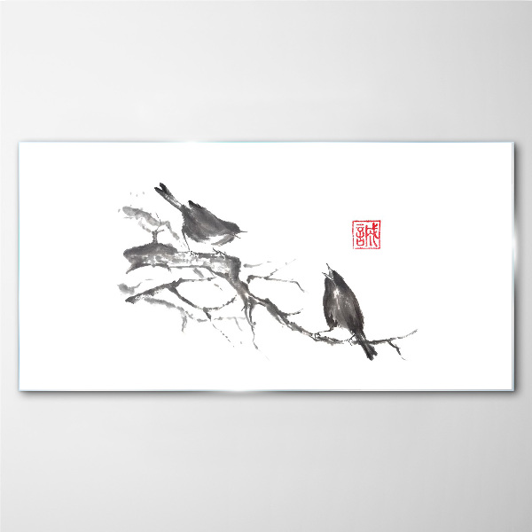 Birds on a branch Glass art print