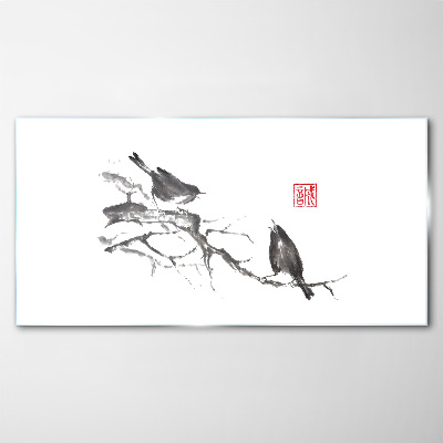 Birds on a branch Glass art print