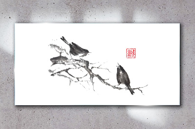 Birds on a branch Glass art print