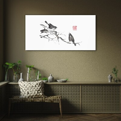 Birds on a branch Glass art print