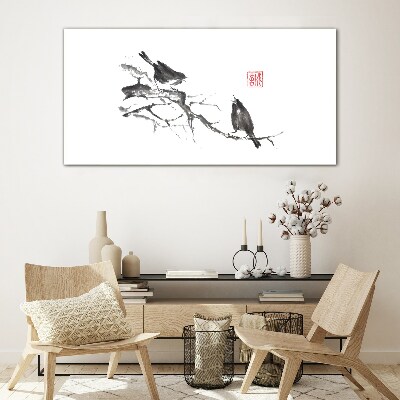 Birds on a branch Glass art print