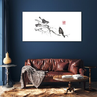 Birds on a branch Glass art print