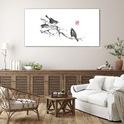 Birds on a branch Glass art print