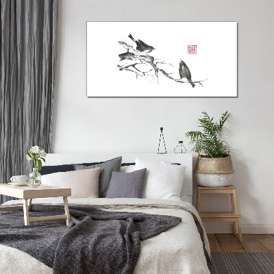 Birds on a branch Glass art print