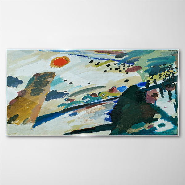 Abstract landscape with sun Glass art print