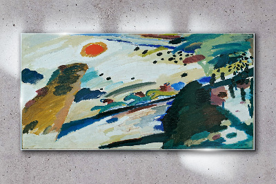 Abstract landscape with sun Glass art print