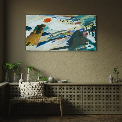 Abstract landscape with sun Glass art print