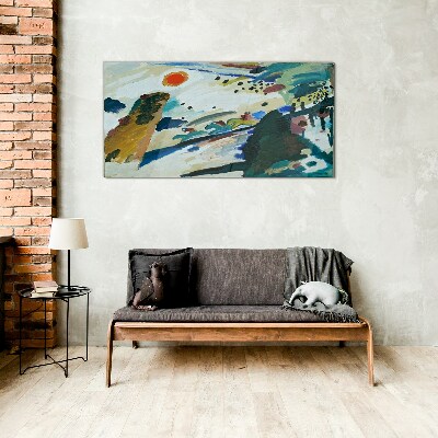Abstract landscape with sun Glass art print
