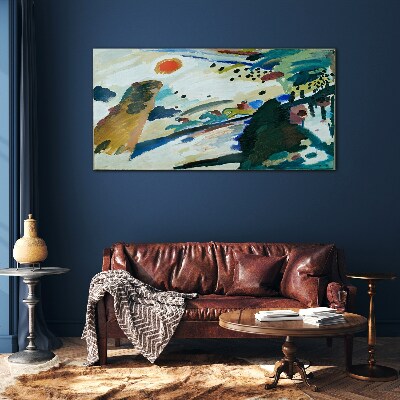 Abstract landscape with sun Glass art print