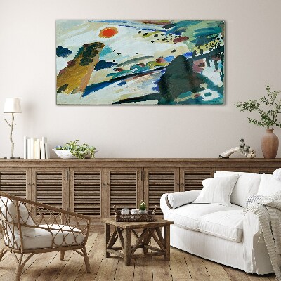 Abstract landscape with sun Glass art print