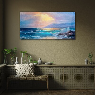 A quiet morning by the ocean Glass art print