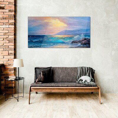 A quiet morning by the ocean Glass art print