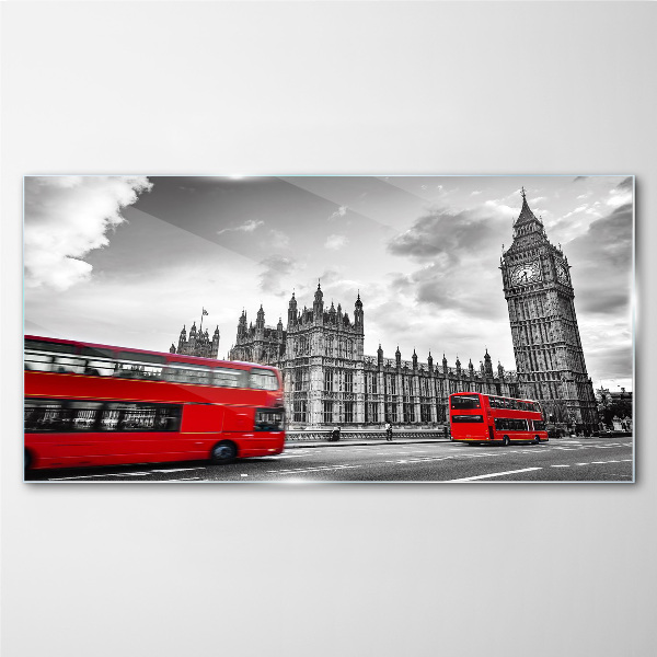 Red bus in London Wall art on glass