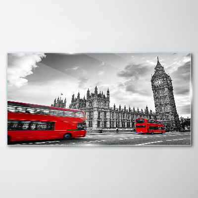 Red bus in London Wall art on glass