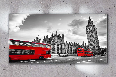 Red bus in London Wall art on glass