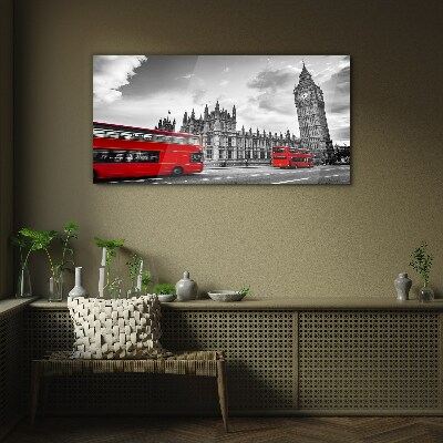 Red bus in London Wall art on glass