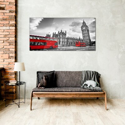 Red bus in London Wall art on glass