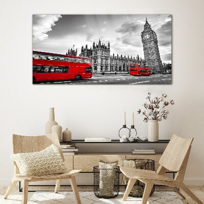Red bus in London Wall art on glass