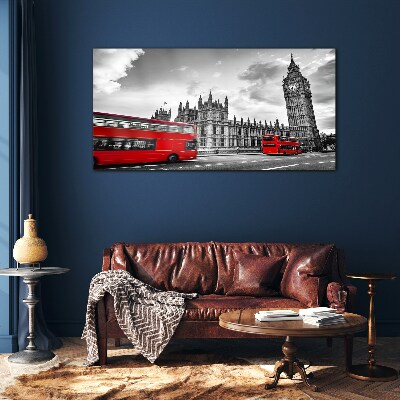Red bus in London Wall art on glass