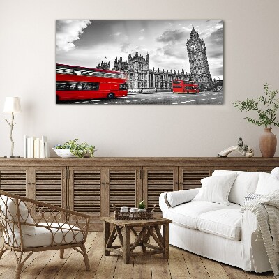 Red bus in London Wall art on glass