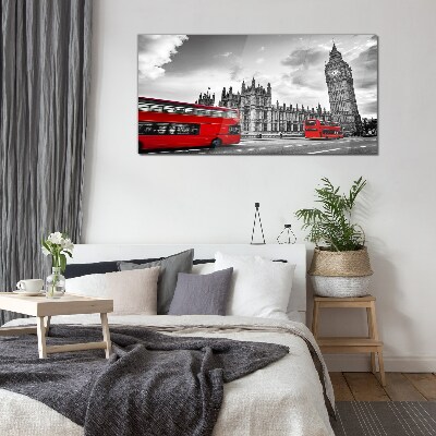 Red bus in London Wall art on glass