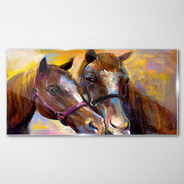 Close-up of two horses Glass art print