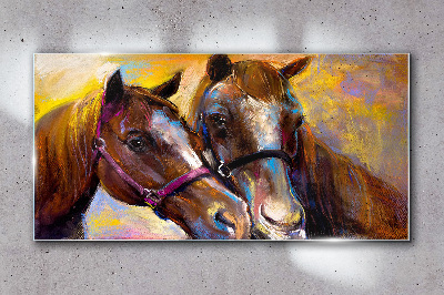 Close-up of two horses Glass art print