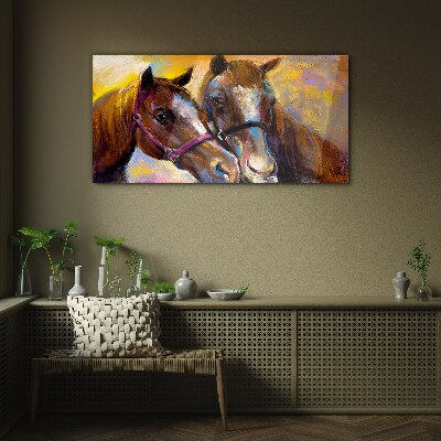 Close-up of two horses Glass art print