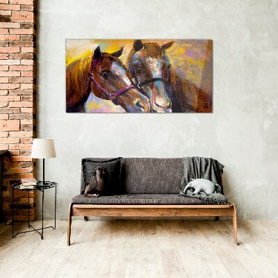 Close-up of two horses Glass art print