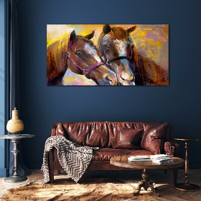 Close-up of two horses Glass art print