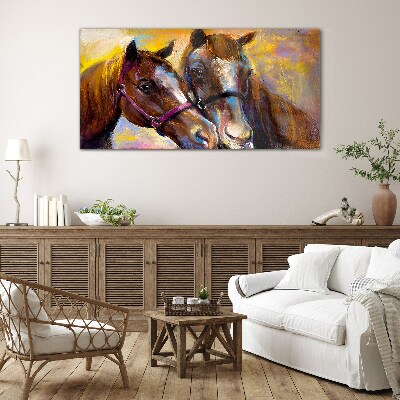 Close-up of two horses Glass art print