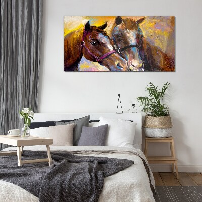 Close-up of two horses Glass art print