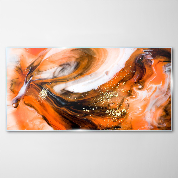 Golden swirls in orange tones Wall art on glass