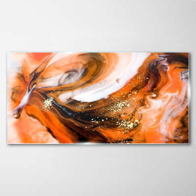 Golden swirls in orange tones Wall art on glass