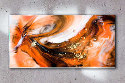Golden swirls in orange tones Wall art on glass
