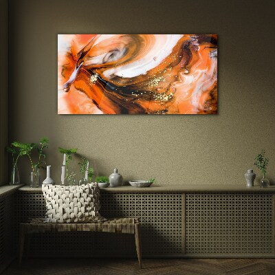 Golden swirls in orange tones Wall art on glass