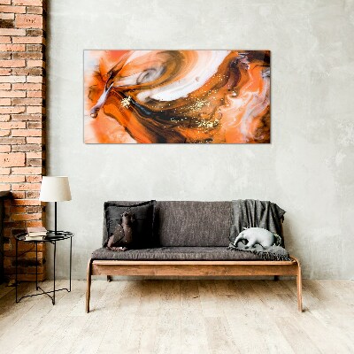 Golden swirls in orange tones Wall art on glass