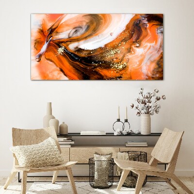 Golden swirls in orange tones Wall art on glass