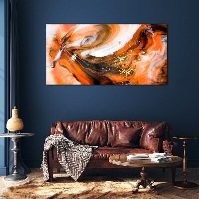 Golden swirls in orange tones Wall art on glass